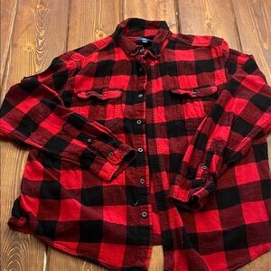 George Red and Black Plaid Casual Button Down Shirt